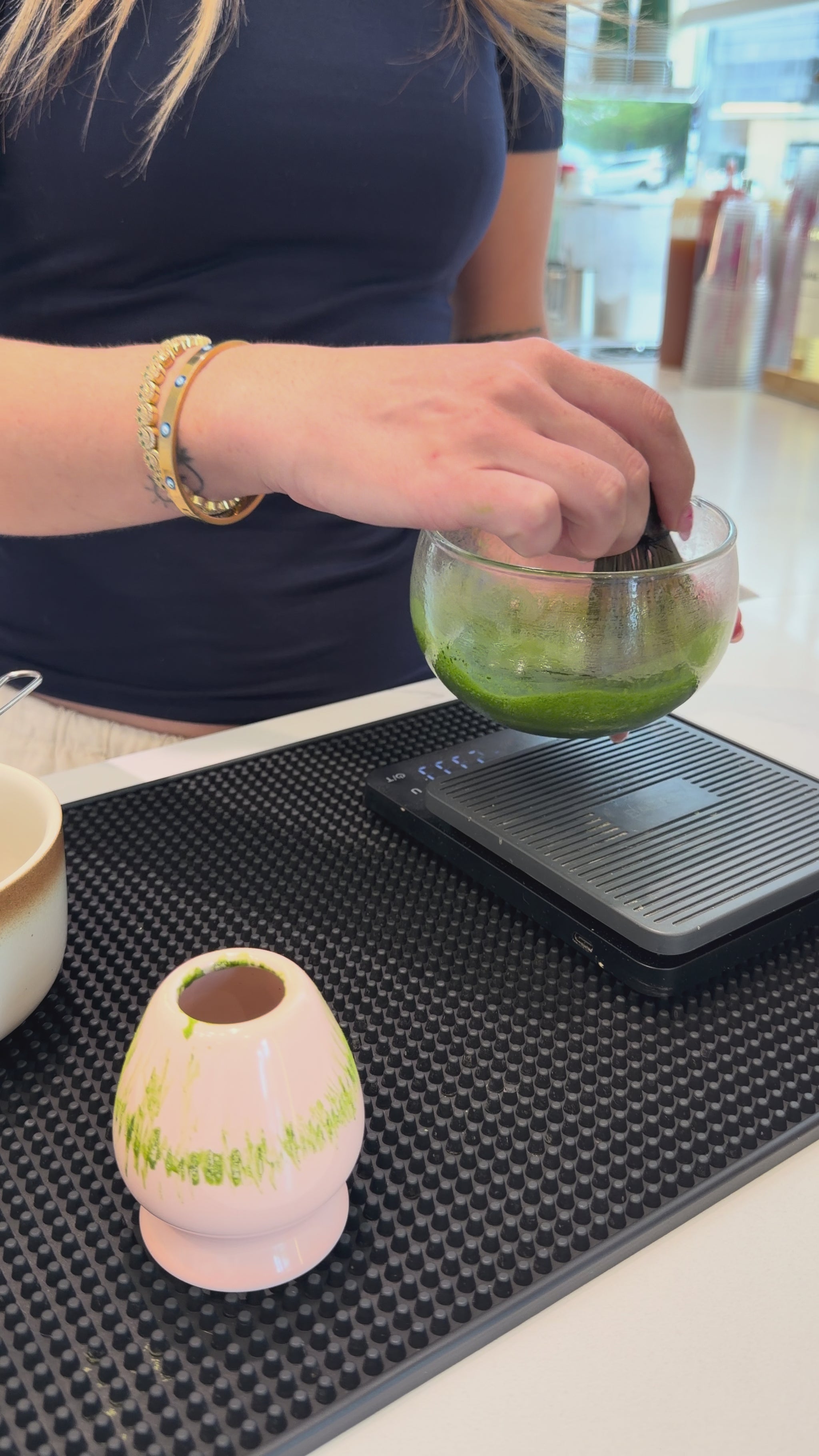Bella Mia Matcha Being Whisked In-Store